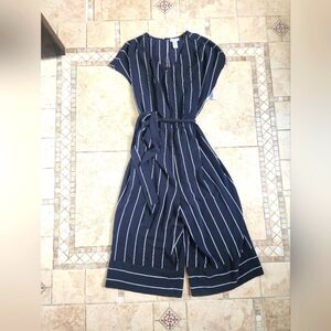 Catherines Black and White Striped Jumpsuit